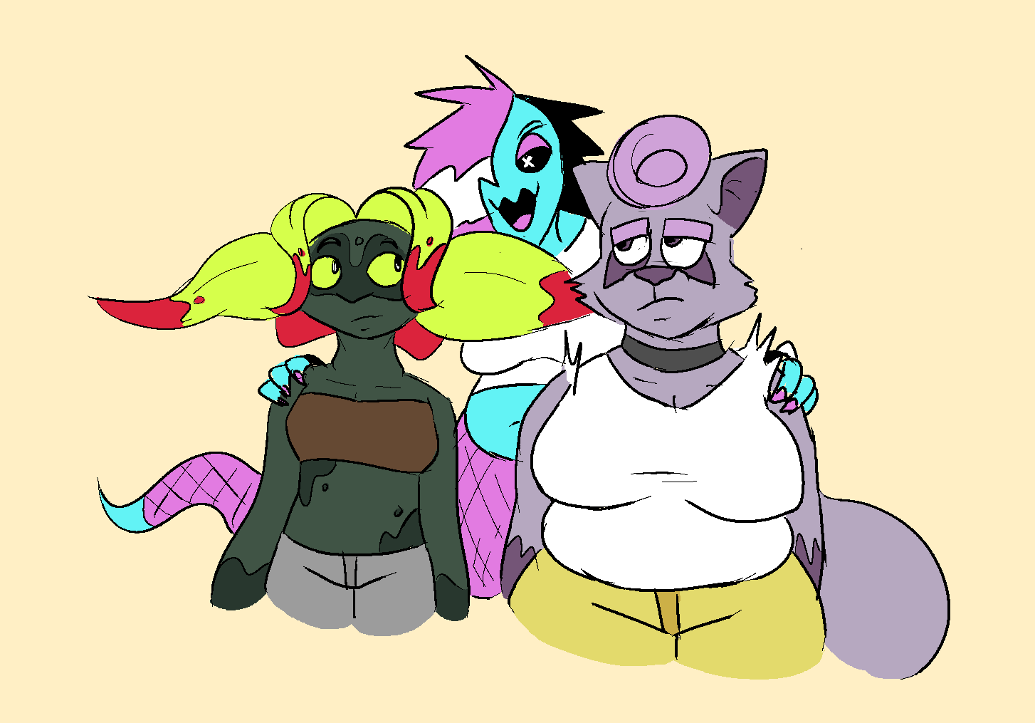 Pitch, Root, and Candy in the same pose as before, but in their normal forms.