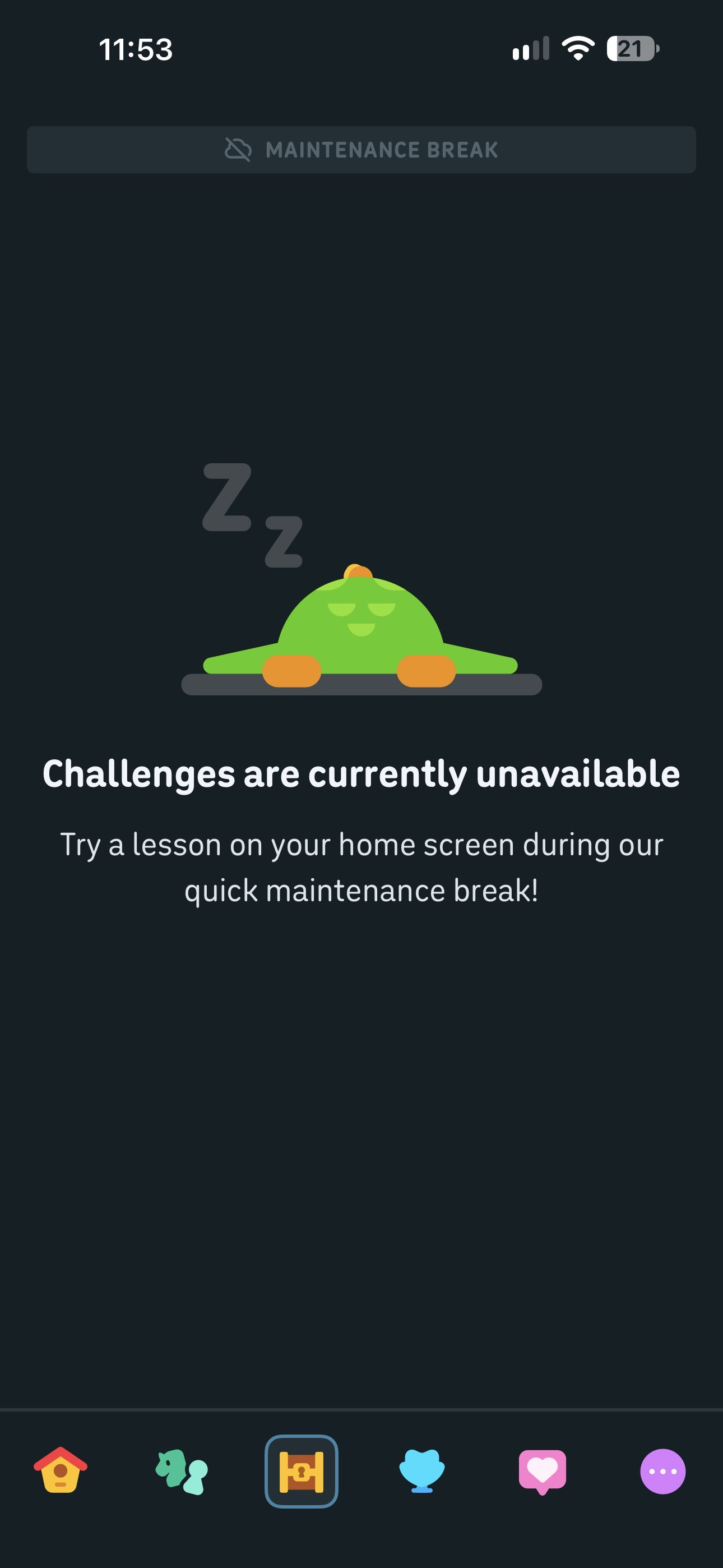 Duolingo Challenges. Other app functionality was also impacted